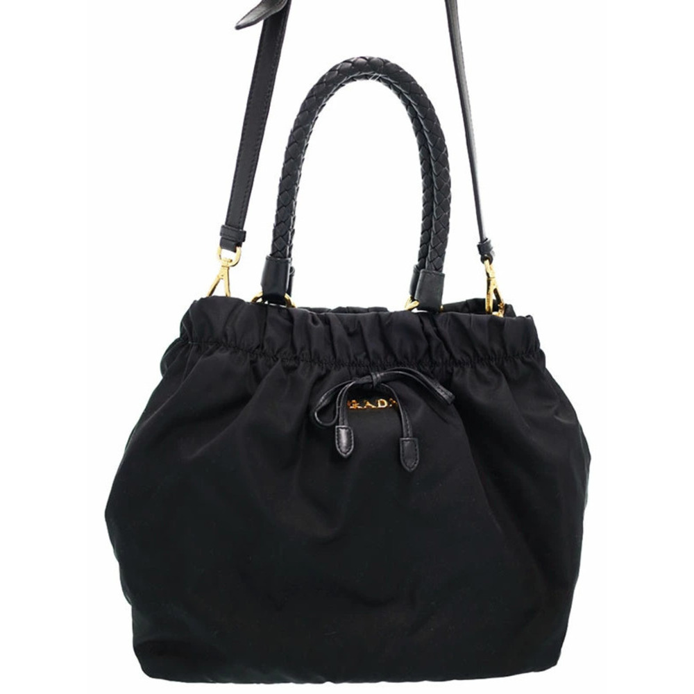 Prada Tessuto bag braided leather handles shoulder strap gathered